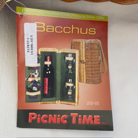 Bacchus Picnic Time Insulated Wicker Wine Basket Carrier Set with Strap - NWT - Picture 7 of 9